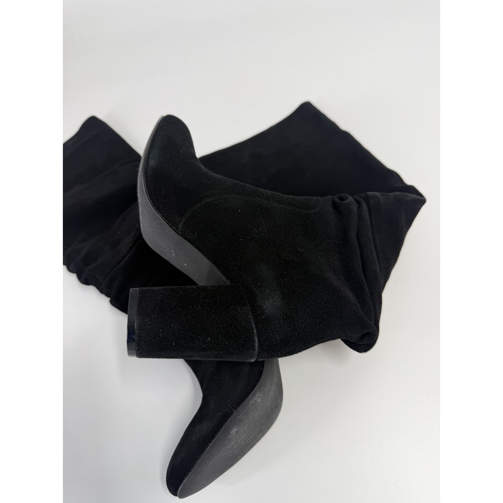 Steve Madden 7M Black Suede Leather Knee High Boots Block Heel Slouchy Moto - Picture 7 of 9